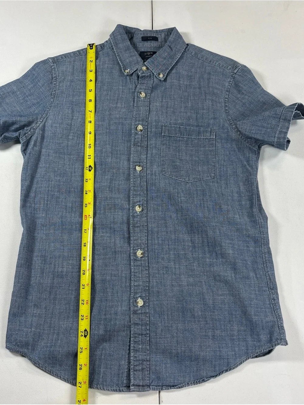 J Crew Chambray Shirt Short Sleeve Button Down Slim Fit Pocket Blue Men’s S